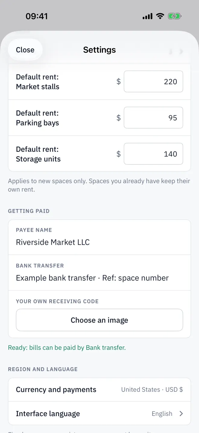 Getting paid, with the payee, payment IDs and the readiness line.