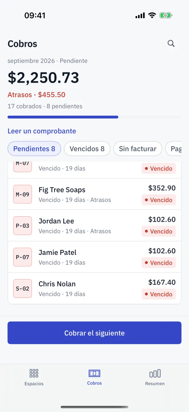 Cobros con el grupo de Atrasos de periodos anteriores sobre la lista de este periodo.