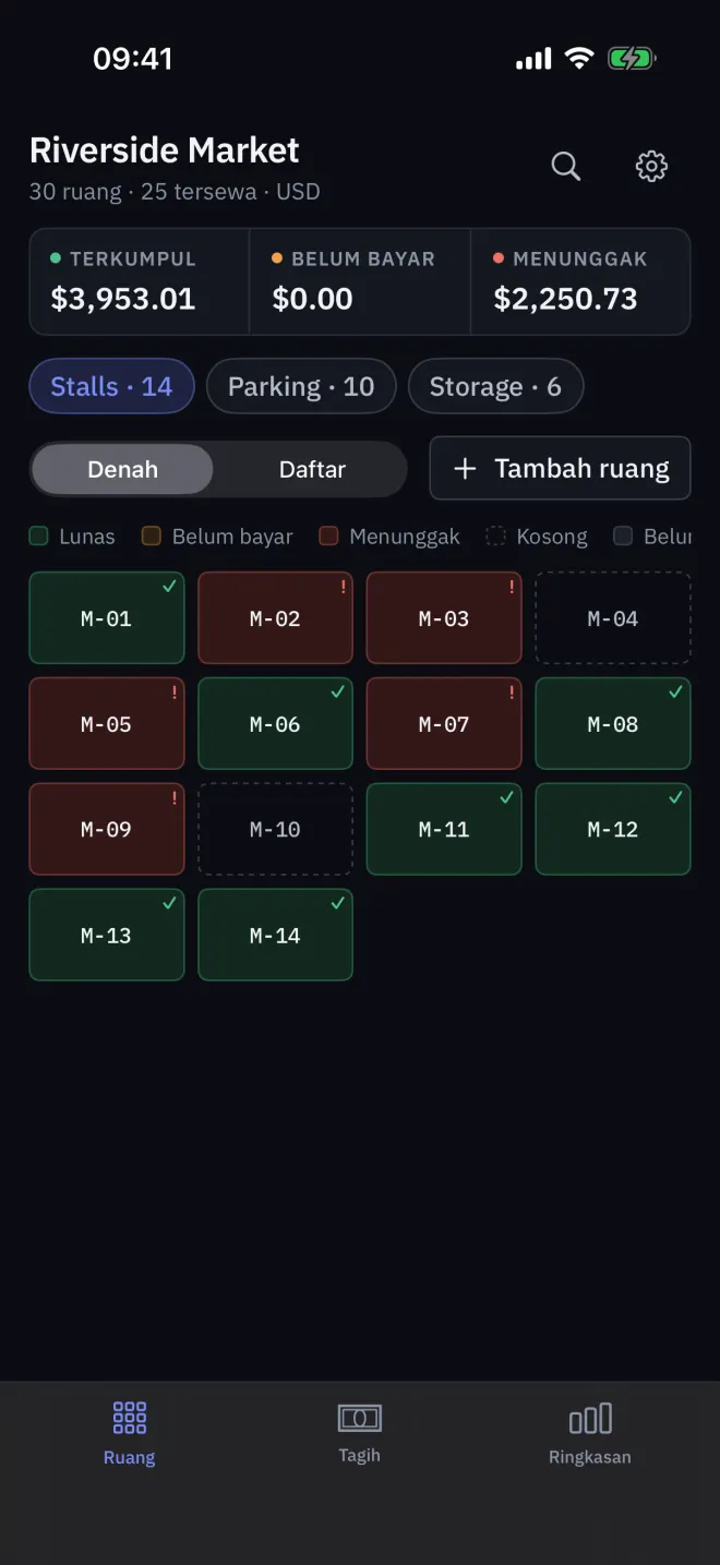 Denah Ruang dalam tampilan gelap.